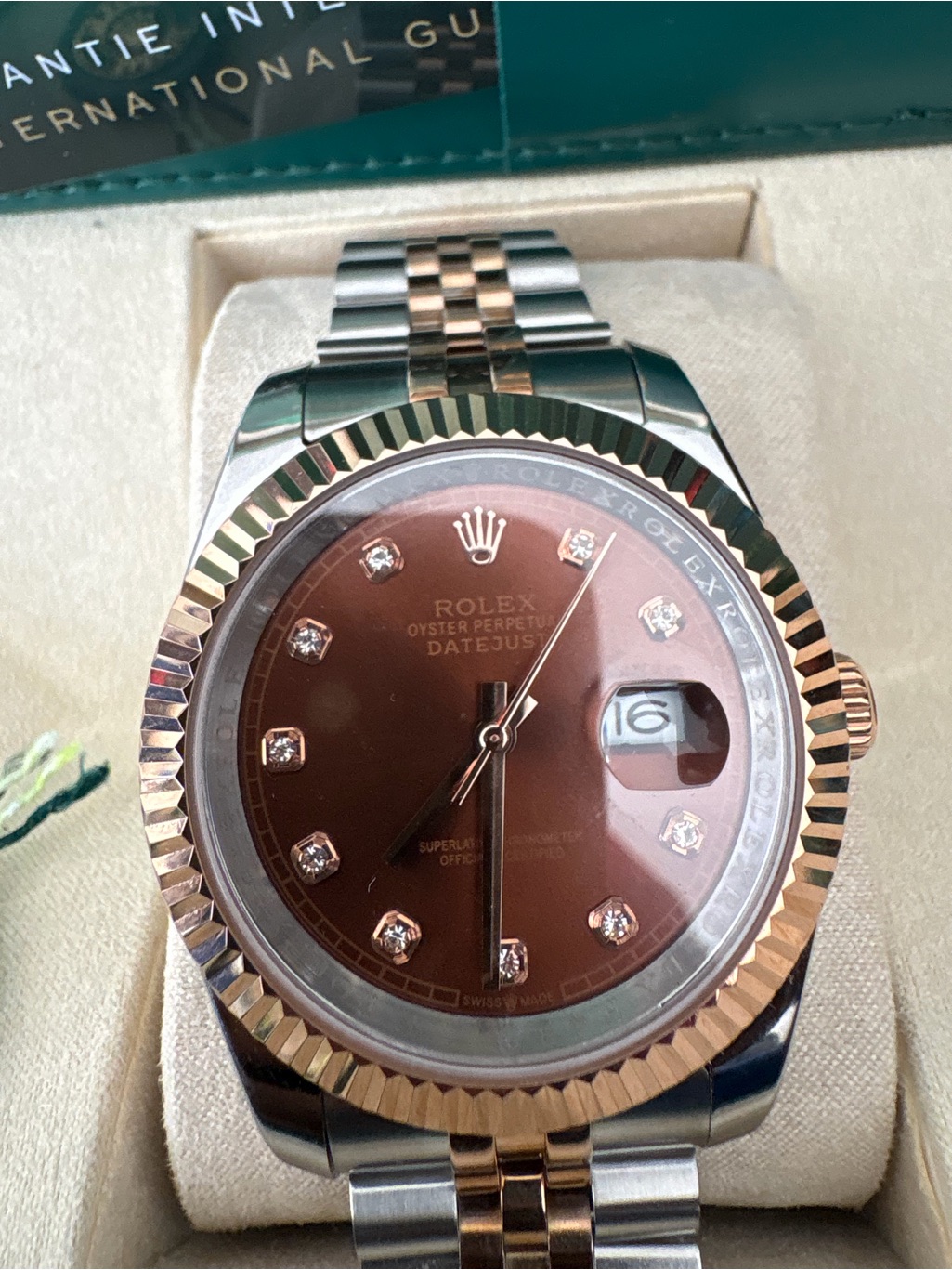 Rolex TwoTone Rose Brown Dial Datejust With Diamond Markers